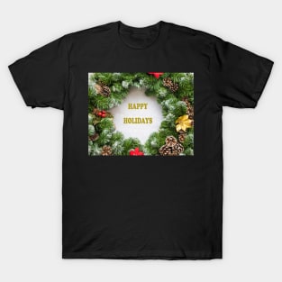 Christmas Wreath with Happy Holidays T-Shirt